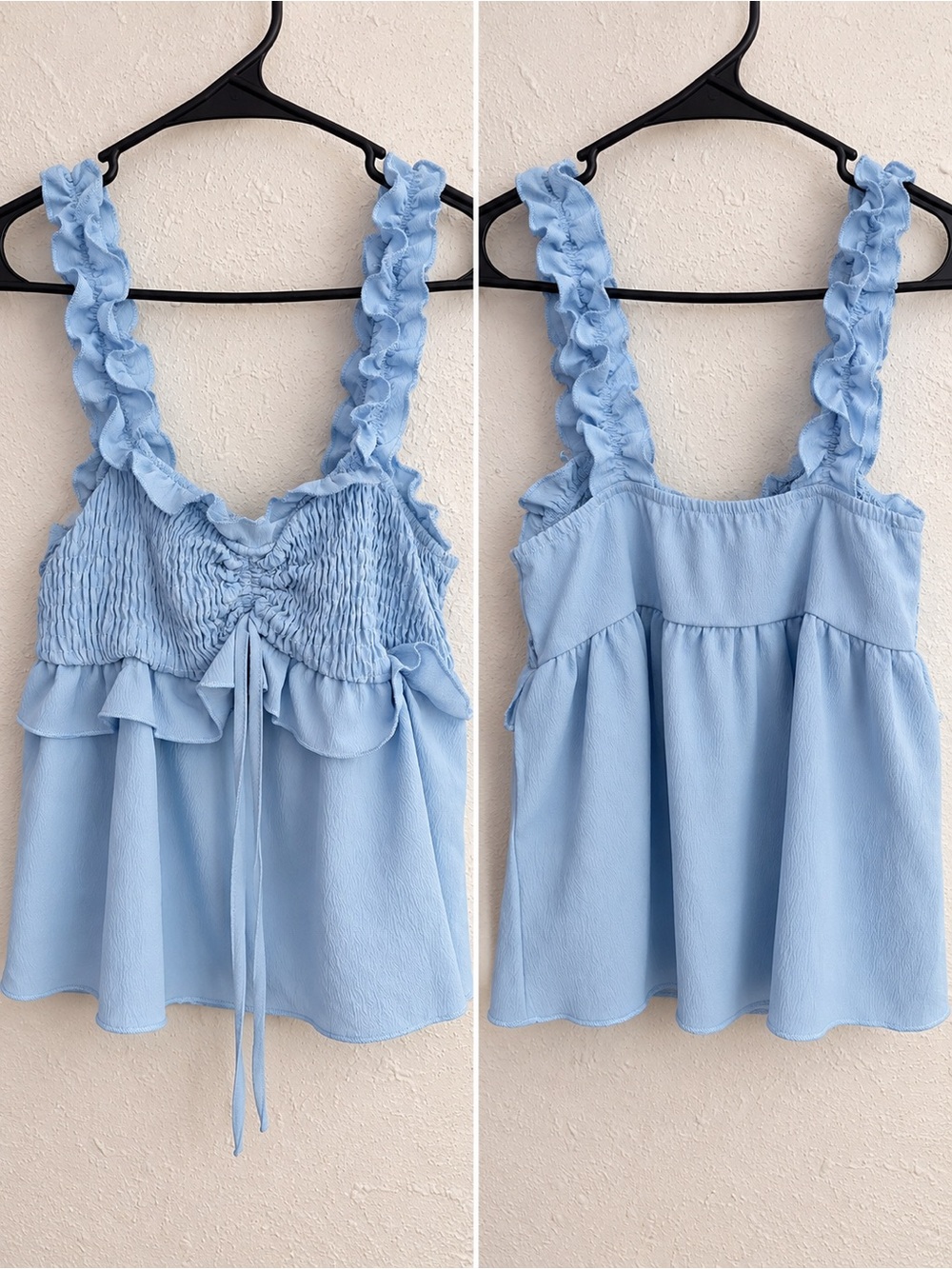 SHEIN Light Blue Ruffle Smocked Camisole